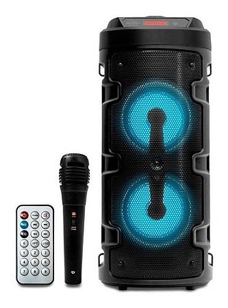 CAIXA GRASEP D-S14 PRETA BT 20W RMS - USB  - C/ MICROFONE, CONTROLE E ALÇA - RÁDIO FM -  DISPLAY LED -