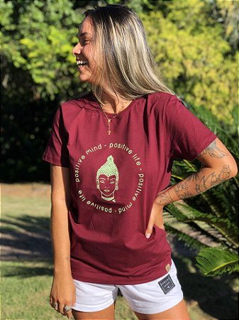 Camiseta Hawewe Bordô Positive Mind Verde Água