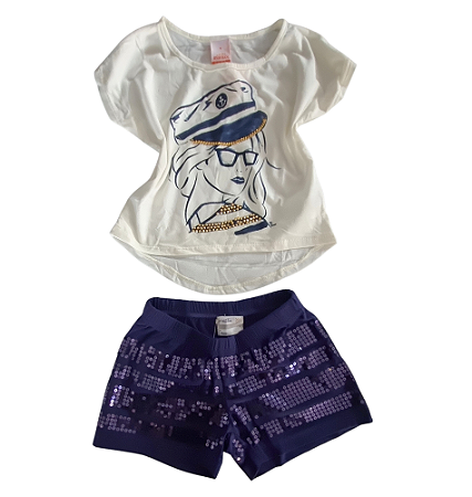 Conjunto Paetê Infantil Azul