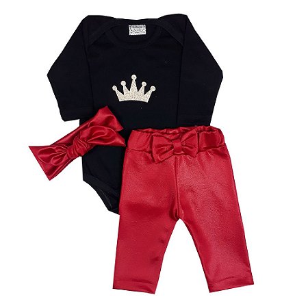 Conjunto Bebê Body Preto + Calça De Courino + Turbante - Victória Augusto -  Roupinhas de Bebês Baratas