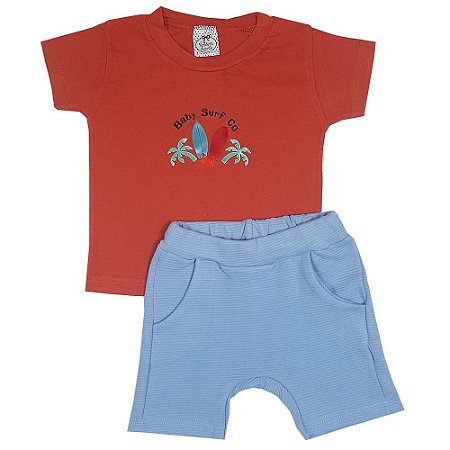 Conjunto Infantil  Camiseta Baby Surf Com Bermuda Azul