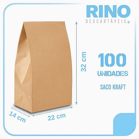 Sacos Kraft Delivery 22x14x32 - Pacote Com 100 Unidades