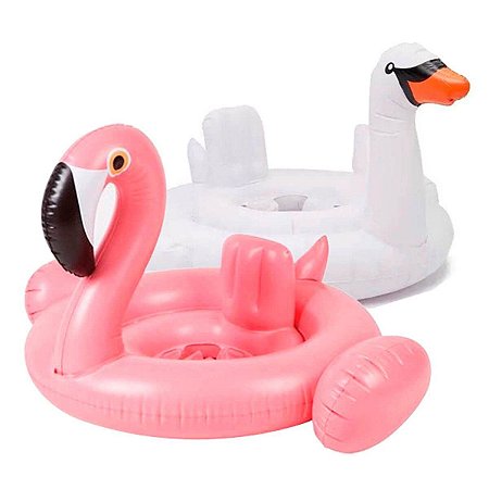 Boia Inflável Infantil Bebê com Assento e Encosto Flamingo Cisne