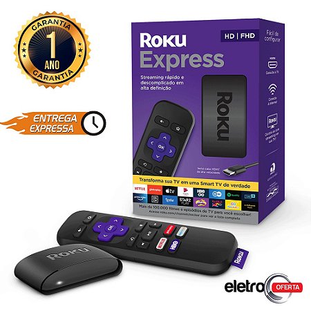 Roku Express, Streaming player Full HD, com controle remoto e cabo HDMI