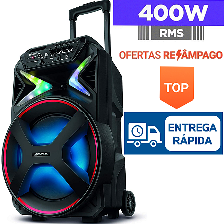 Caixa Amplificada Mondial CM-400 Com Bluetooth, Potência 400W, Alto Falante de 12" Preto / Vermelho Bivolt