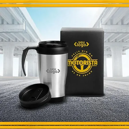 Caneca Revestida Em Aço Inox - 410 Ml - Preta.