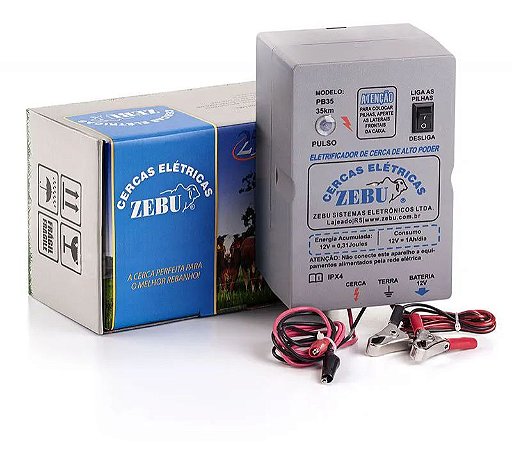 Eletrificador de Cerca Rural Zebu PB35 35km Pilha ou Bateria 12V