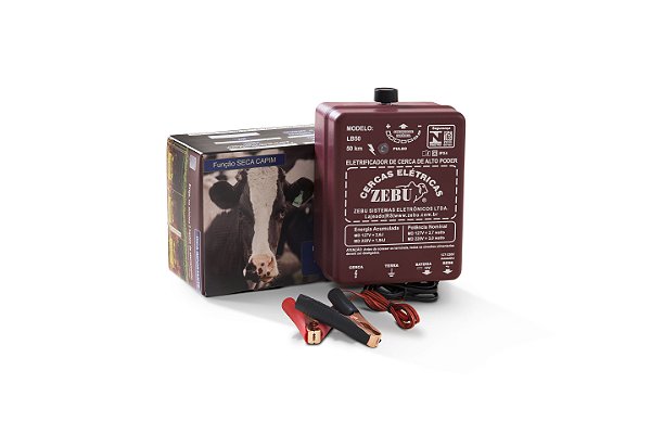 Eletrificador de Cerca LB50 Automático Luz e Bateria 12V   50km  Raio de Ação 3.000 Metros ZEBU