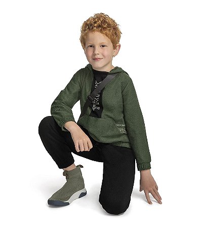 Conjunto de Moletom Infantil com Casaco Verde e Calça Preta Trick Nick -  joopeebabykids