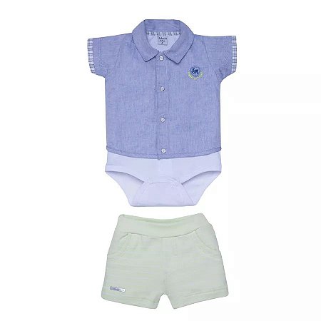 Conjunto Body Camisa Jeans Com Short Verde Lima Para Bebe Sonho Magico Joopeebabykids