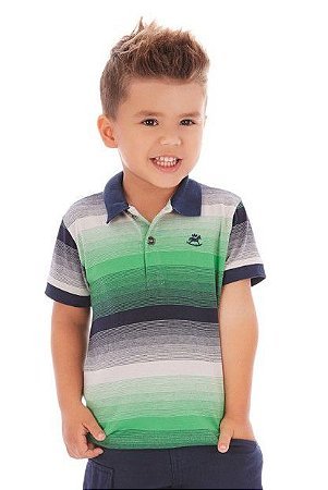 Camisa Polo Infantil Listrada Verde e Marinho Up Baby - joopeebabykids