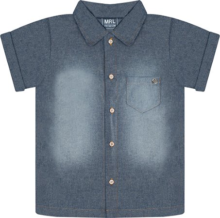 camisa jeans infantil masculina manga curta