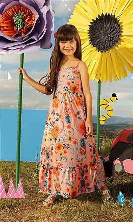 vestido longo floral infantil