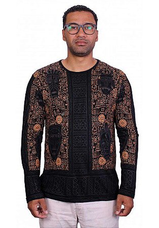 Blusa Manga Longa Indiana Masculina Maori Preta