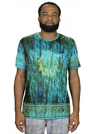 Camiseta Indiana Unissex Tie-Dye Filtro dos Sonhos Turquesa