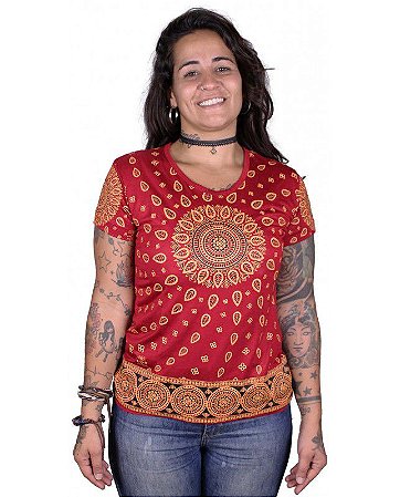 Baby Look Indiana Feminina Mandala Vermelha