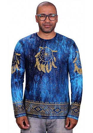 Blusa Manga Longa Indiana Masculina Filtro dos Sonhos Tie Dye Marinho