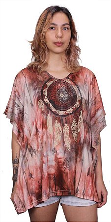 Bata Kaftan Indiana Filtro dos Sonhos Tie-Dye Caqui