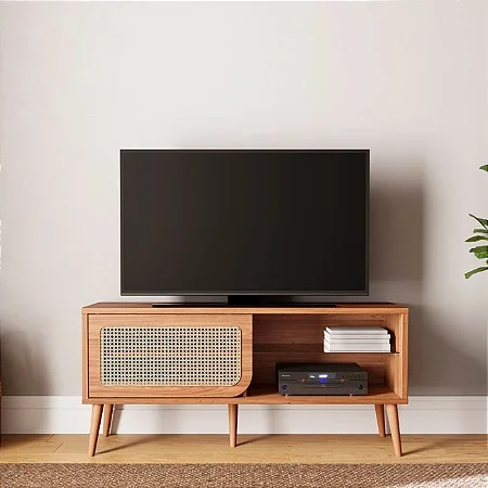 Rack para TV 135cm Até 55 Polegadas 1 Porta com Palha Natural Curve