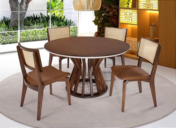 Conjunto de Jantar Loowy Redonda 1,20m + 4 Cadeiras Serres 6815/806