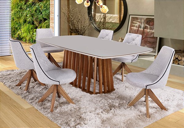 Conjunto de Jantar Kalliz 1,80m + 6 Cadeiras Pétala Giratórias 6632/882/6609