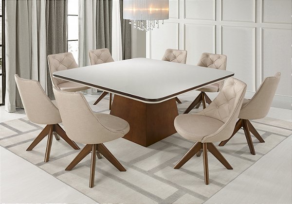 Conjunto de Jantar Frida 1,50m + 8 Cadeiras Pétala C/ Botões 6801/882