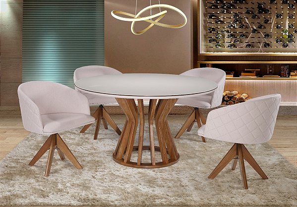 Conjunto de Jantar Loowy Redonda 1,20m + 4 Cadeiras/Poltronas Kalaba  6817/6193
