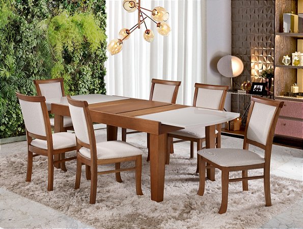 Conjunto de Jantar Extensível Trendy 1,32m + 6 Cadeiras Glassy 6610/6