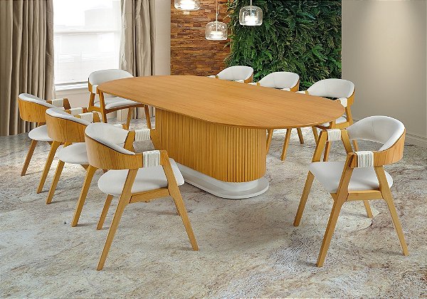 Conjunto de Jantar Maui Orgânica 2,50m + 8 Cadeiras Petra 6983/6606