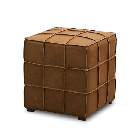Puff Trigo Couro Natural | Design Compacto Multiuso + Estrutura em Eucalipto - Peça Premium 100% Couro Natural Legítimo