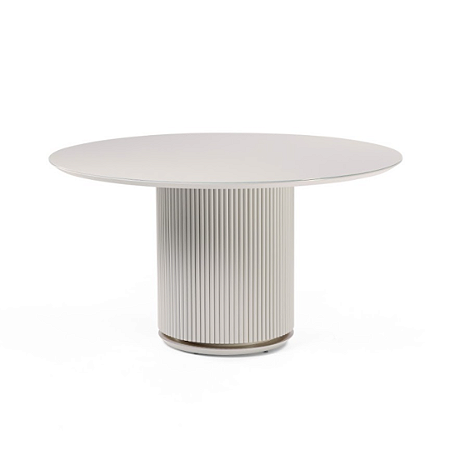 Mesa de Jantar Bamboo | Base em Ripas de Madeira e Tampo Redondo