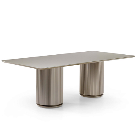 Mesa de Jantar Bamboo | Base Dupla em Ripas de Madeira e Tampo Retangular