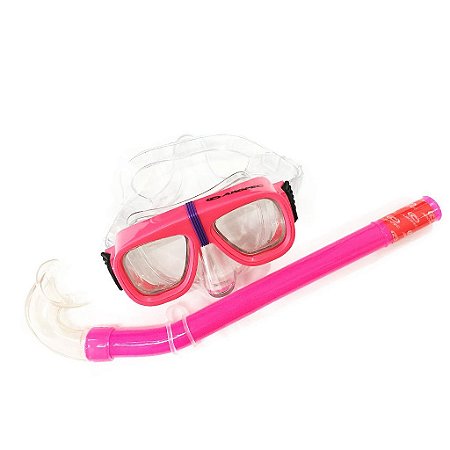 Mascara e Snorkel para Mergulho Recreativo Infantil Rosa