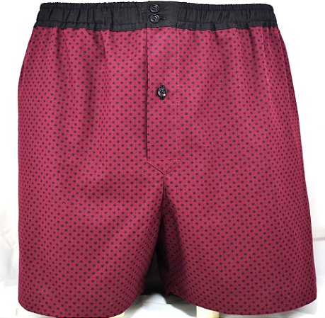 Cueca Samba Canção Vinho Estampada Cós Preto - MONTREAL- 100% algodão