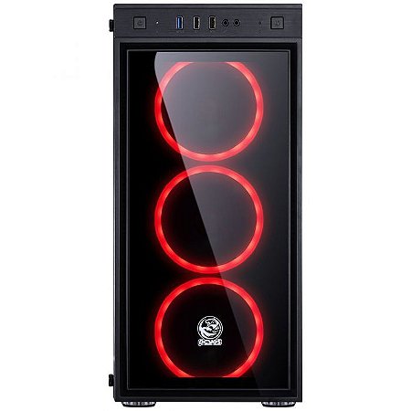 GABINETE GAMER PCYES MID-TOWER JUPITER 3 FAN LED VERMELHO PRETO