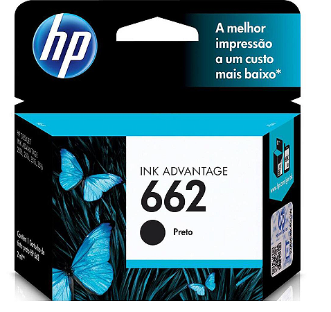 Cartucho de Tinta HP 662 Preto Original (CZ103AB) Para HP Deskjet Ink Advantage 1015, 4645, 2645, 1515, 2515, 3515, 3545, 2545, HP - CX 1 UN