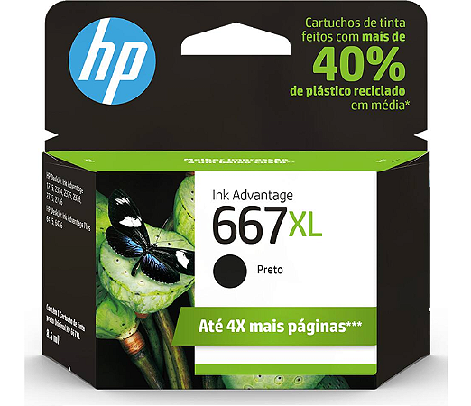 Cartucho de Tinta HP 667XL Preto Original (3YM81AB) Para HP Deskjet 2376, 2774, 2776, 6476, 2874, HP - CX 1 UN