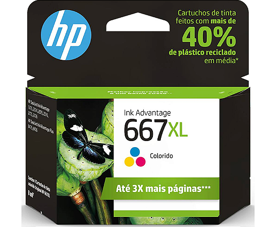 Cartucho de Tinta HP 667XL Colorido Original (3YM80AL) Para HP DeskJet Ink Advantage 2376, 2776, 6476, 2874, HP - CX 1 UN
