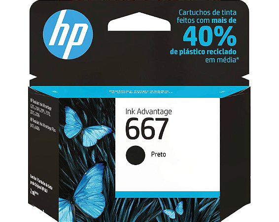 Cartucho de Tinta HP 667 Preto Original (3YM79AB) Para HP DeskJet Ink Advantage 2376, 2776, 6476, 2874, HP - CX 1 UN