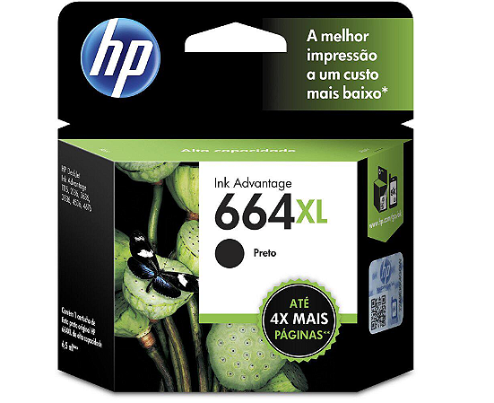 Cartucho de Tinta HP 664XL Preto Original (F6V31AB) Para HP DeskJet Ink Advantage 4535, 4675, 3835, 1115, 2135, 3635, 2675, 3775, 3785, 3787, 3789, HP - CX 1 UN