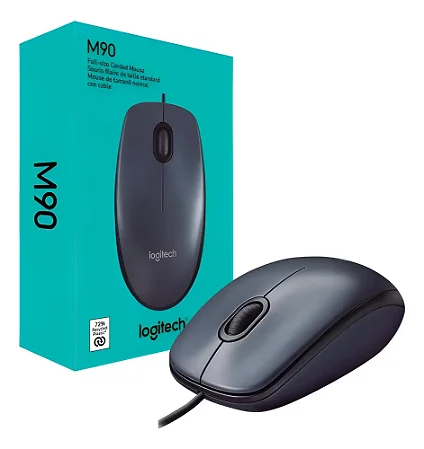 Mouse com fio USB Logitech M90 com Design Ambidestro e Facilidade Plug and Play BT 1 UN