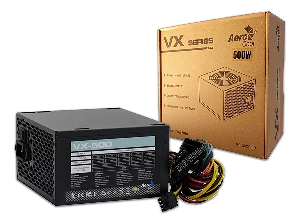 Fonte 500w Reais Atx Gamer Aerocool Vx Serie Vx-500