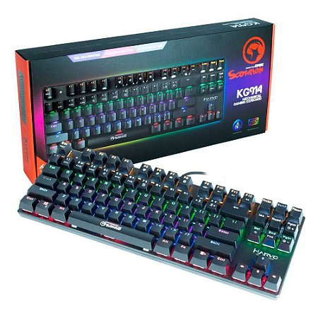 TECLADO GAMER MECANICO COM FIO MARVO KG914 USB 2.0