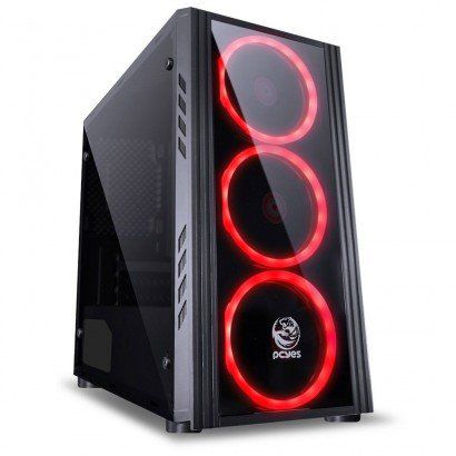 GABINETE GAMER PCYES MID-TOWER SATURN 3 FANS LED VERMELHO PRETO