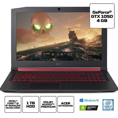 NOTEBOOK ACER GAMER NITRO 5 AN515-52-52BW CORE I5 8300H 8GB 1TB 15,6 FHD IPS GTX 1050 4GB WINDOWS 10 HOME