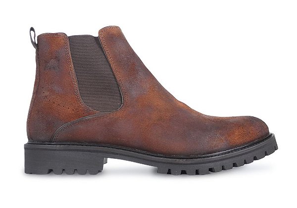 Bota Chelsea Masculina Couro Camurça Marrom Estonado | Barcelona Design