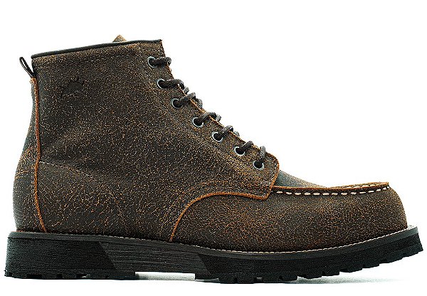 Bota Masculina Moc Toe Cano Médio Couro Craquelê Marrom Barcelona Design | Taurus