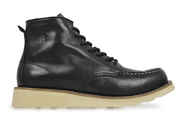 Bota Masculina Moc Toe Cano Médio Couro Preto Barcelona Design | American Bull