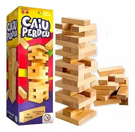Jogo Caiu Perdeu Torre Madeira Equilíbrio Brinquedo 54pcs