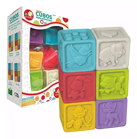 Brinquedo Mordedor Blocos Cubos Coloridos Para Bebê Empilhar Cor Colorido